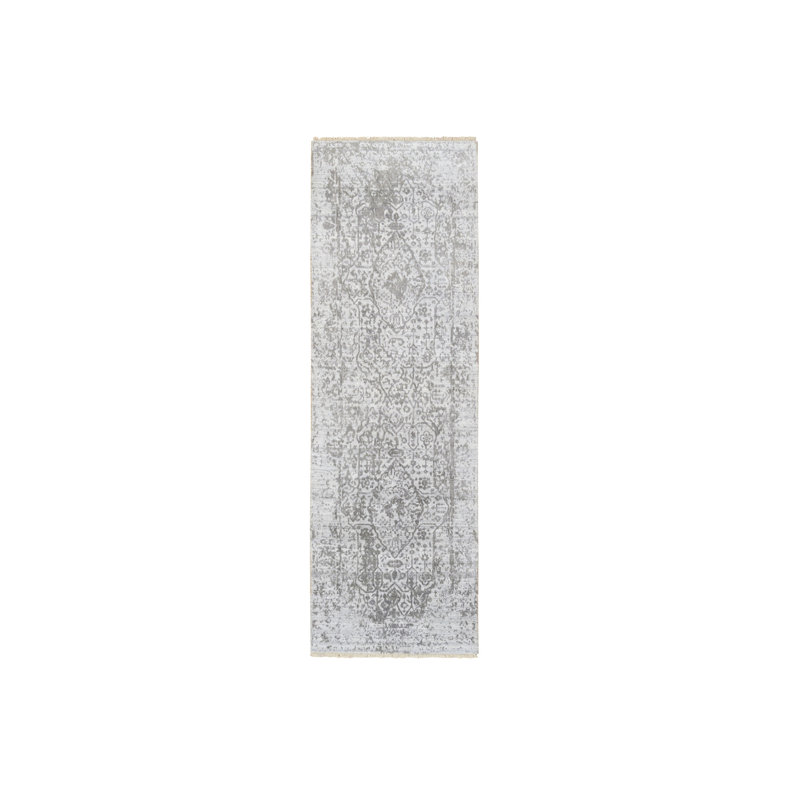 Tapis gris en laine / soie noué à la main 2 pi 6 po 6C59B034E55447D78C7E9E0E463FF697, Rectangle 2 pi 6 po x 7 pi 10 po