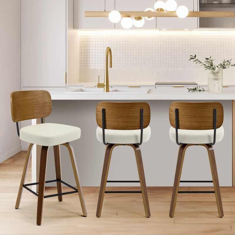 26" Swivel Upholstered Counter Height Bar Stool, White, 3
