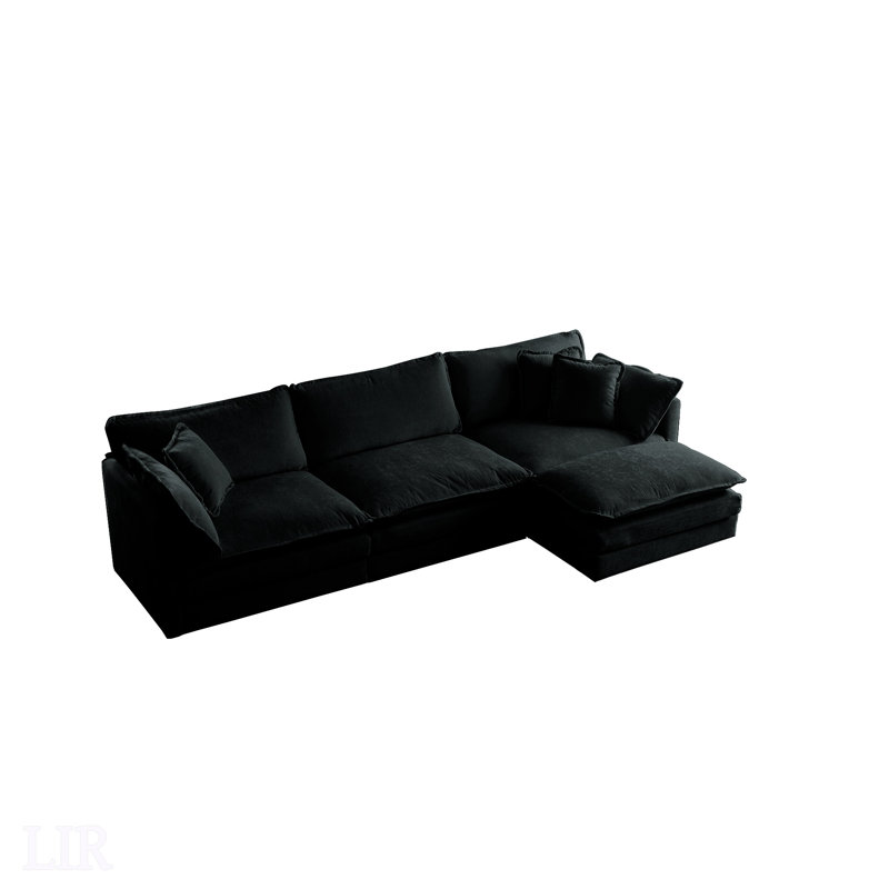 Canapé modulaire surdimensionné en L avec repose-pieds réversible Free Combination Comfy, Chenille noir