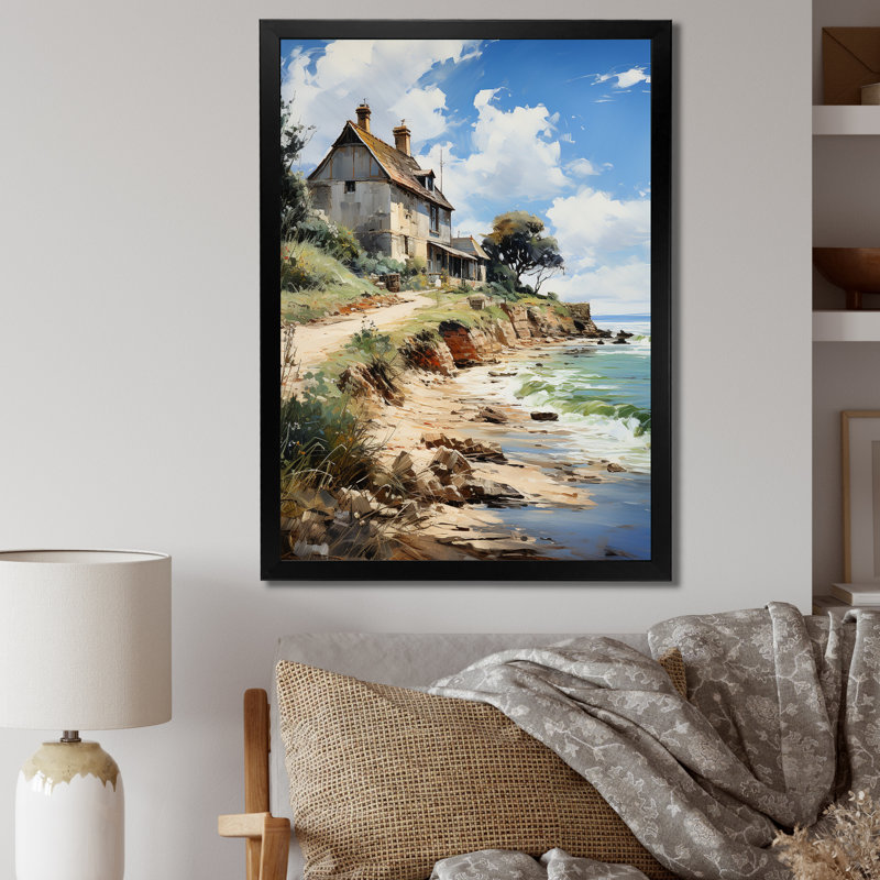 Tallac la côte normande par Eugène III, H 20 po x l 12 po x P 1 po, Cadre photo noir