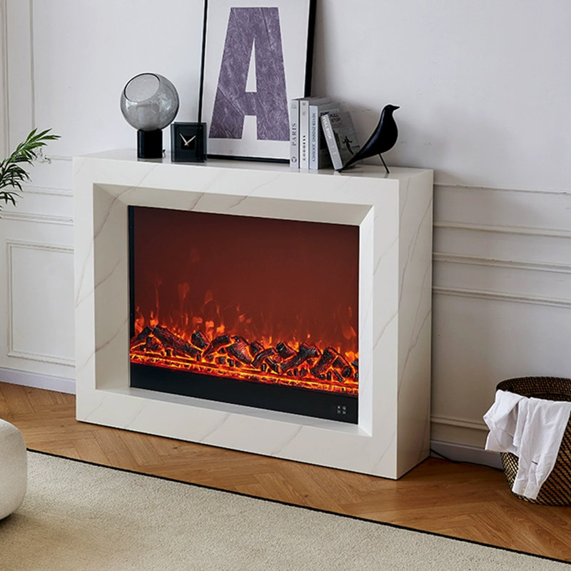 White Solid Wood Electric Fireplace