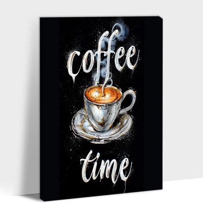 Coffee Time Canvas Wall Art Vintage Coffee Cup Painting Poster Kitchen Wall Decor Motivational Quote Picture Print Artwork for Dining Room Home Decoration Ready to Hang, 12×18 Inches
