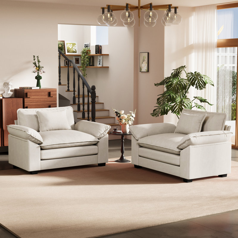 Ensemble de 2 fauteuils surdimensionnés 49,5 po en chenille de qualité supérieure avec coussin décoratif et coussins amovibles