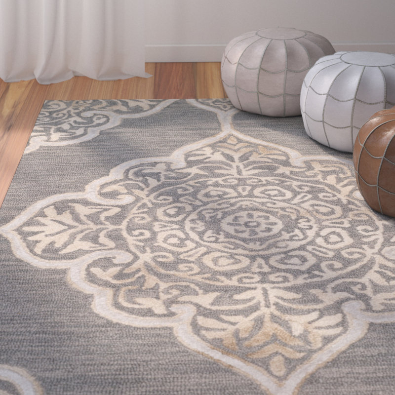 Tapis géométrique en laine / beige touffeté à la main Brennan, Rectangle 6 pi x 9 pi