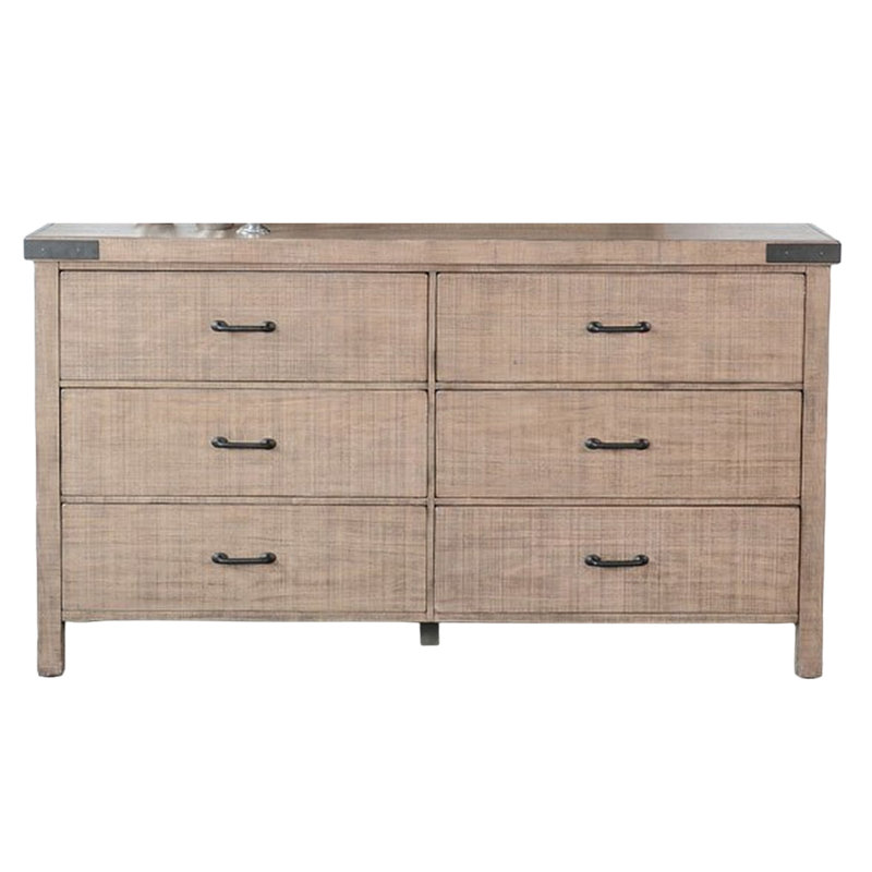 Commode large à 6 tiroirs Desy, bois d'acajou brun clair