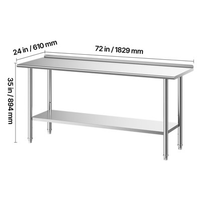 Table de travail en acier inoxydable, table de préparation des aliments de 24 x 72 pouces avec dosseret, poste de travail de cuisine commerciale avec tablette inférieure réglable, table de travail en métal robuste pour l'extérieur de la maison de restaurant