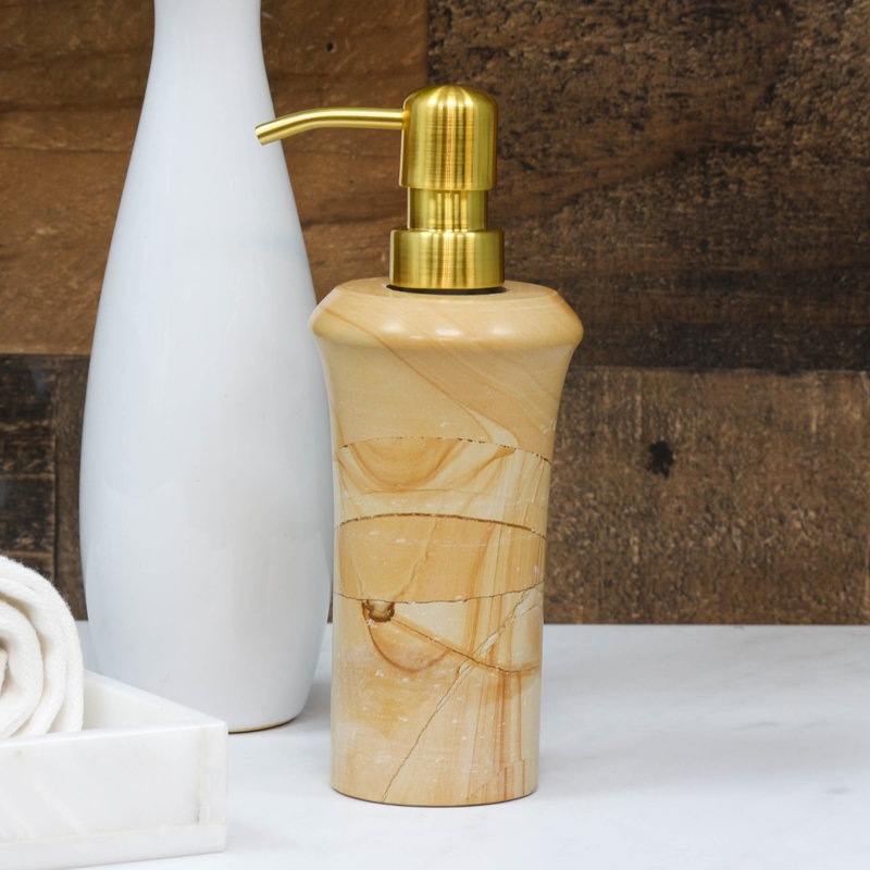 Distributeur de lotion en marbre poli Agil, Teck / or