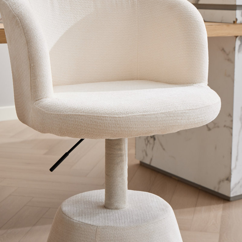  Tabouret tournant à hauteur réglable en chenille avec dossier courbé, Beige