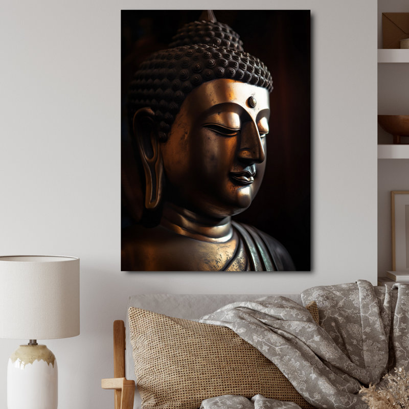 Impression sur toile - Statue de Bouddha doré en gros plan, H 20 po x l 12 po x P 1 po, Toile tendue