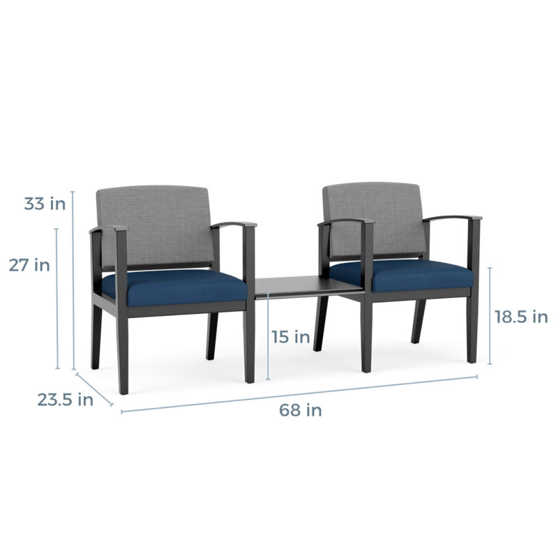 Structure en bois tandem 2 places avec table centrale Amherst, Noir, Chambray gris / Patriot Plus Blue Ridge