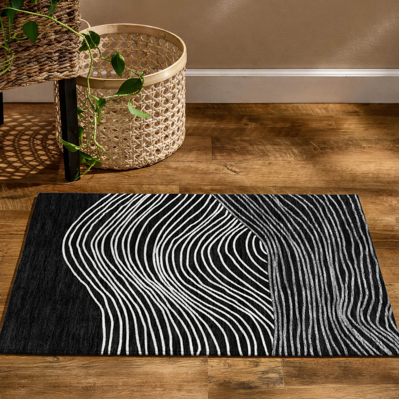 Premium Machine Washable Mayfield AMF2350 Stripes Rug, 2'6" x 3'10", Black