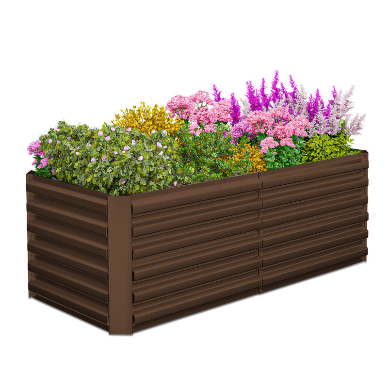 Lit de jardin surélevé en métal Minhchau, H 24 po x l 96 po x P 48 po, Brun, 1