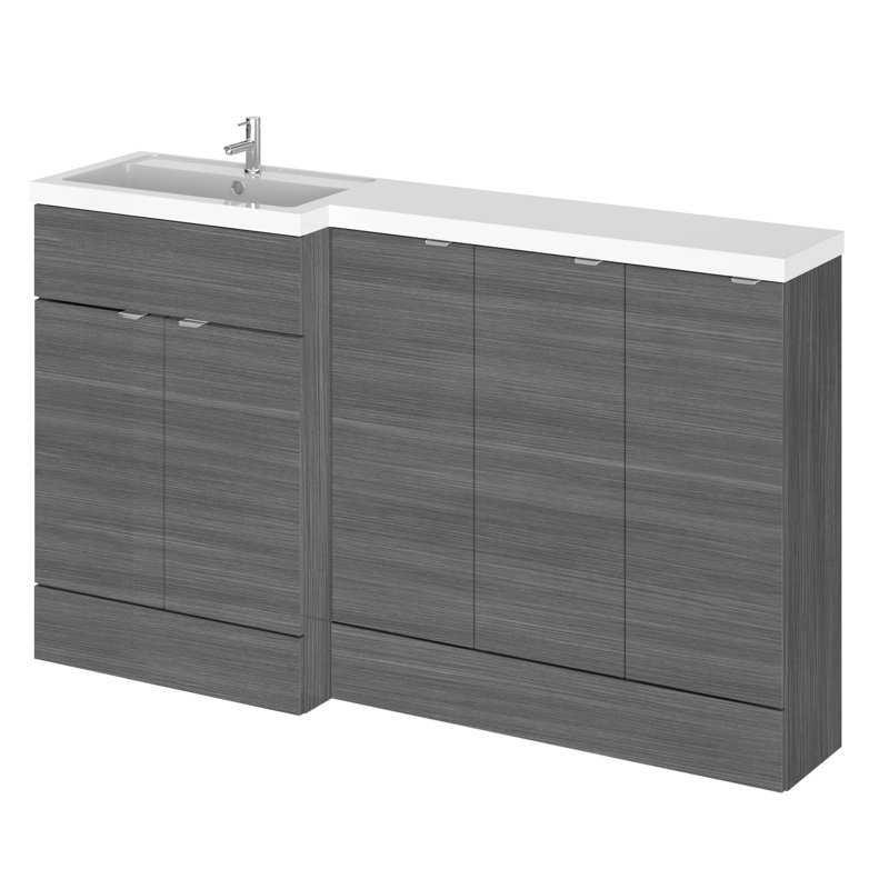 Fusion Fitted Furniture - Gloss White Bathroom Vanity with Basin, Left-Handed, Charcoal Black