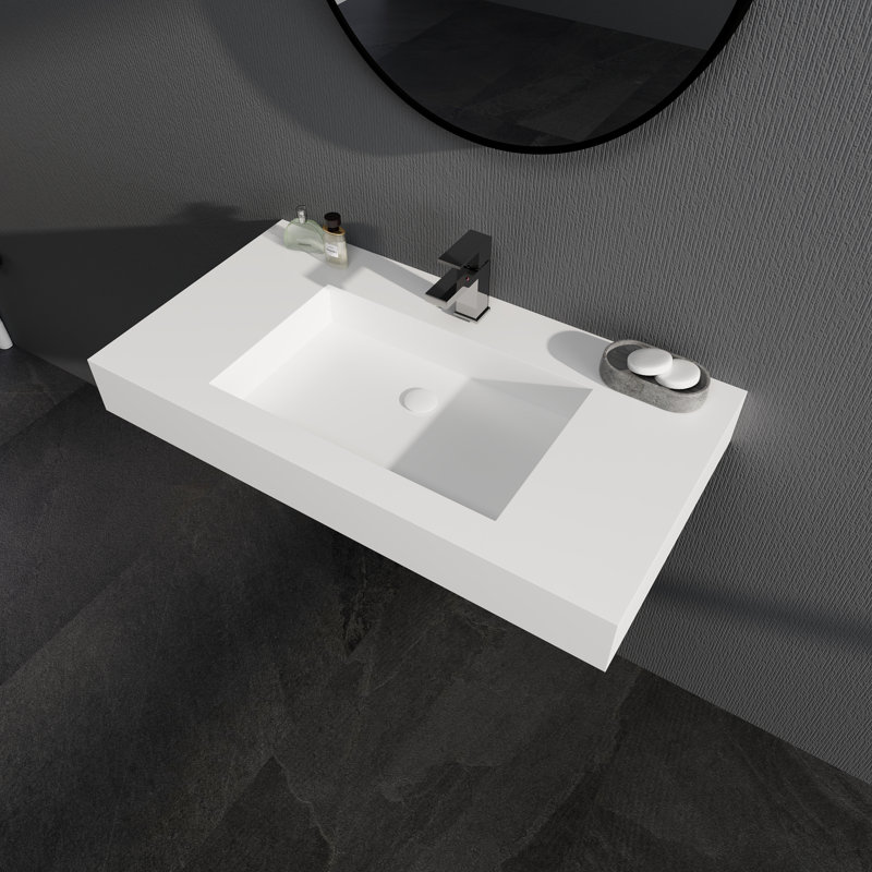 35'' Rectangular Stone Resin Single Bathroom Sink with Faucet Hole