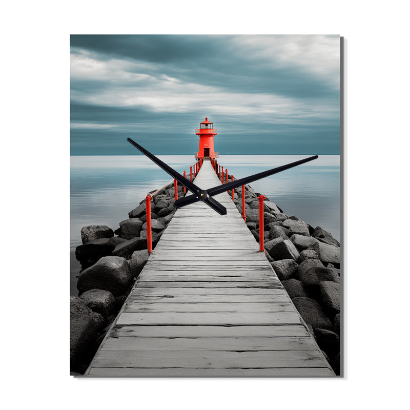 Horloge murale rouge et grise II - nautique et plage surdimensionnée, Grand