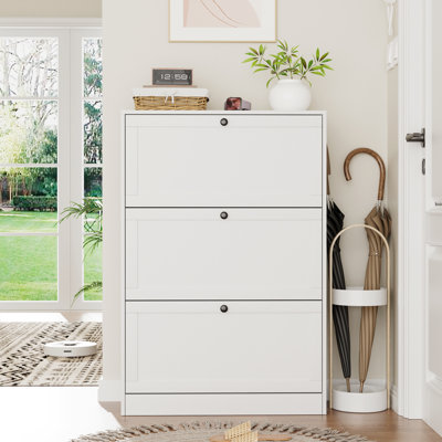 Shoe Storage Cabinet With 3 Flip Drawers And 2 Adjustable Internal Dividers For Up To 27 Pairs Of Shoes
