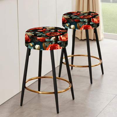 Deep Red And Beige Floral Blooms IV - Floral Bar Stools Set Of 2