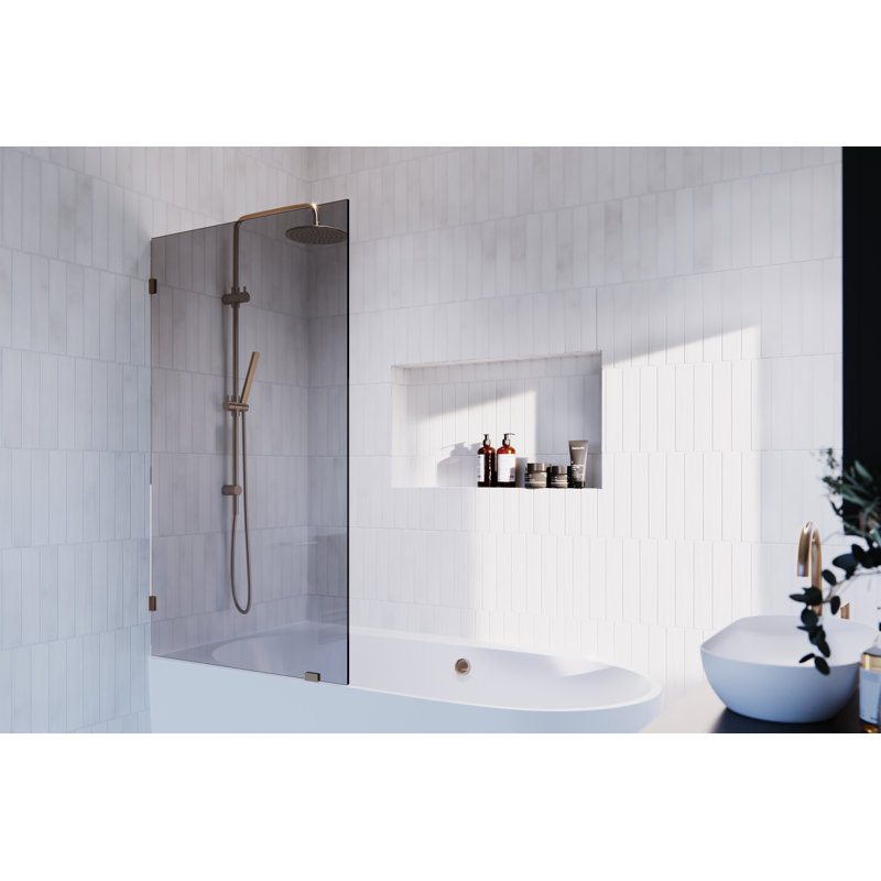 Ursa 34 in. x 58.25 in. Frameless Gray Tinted Single Fixed Bath Panel, Brushed Bronze