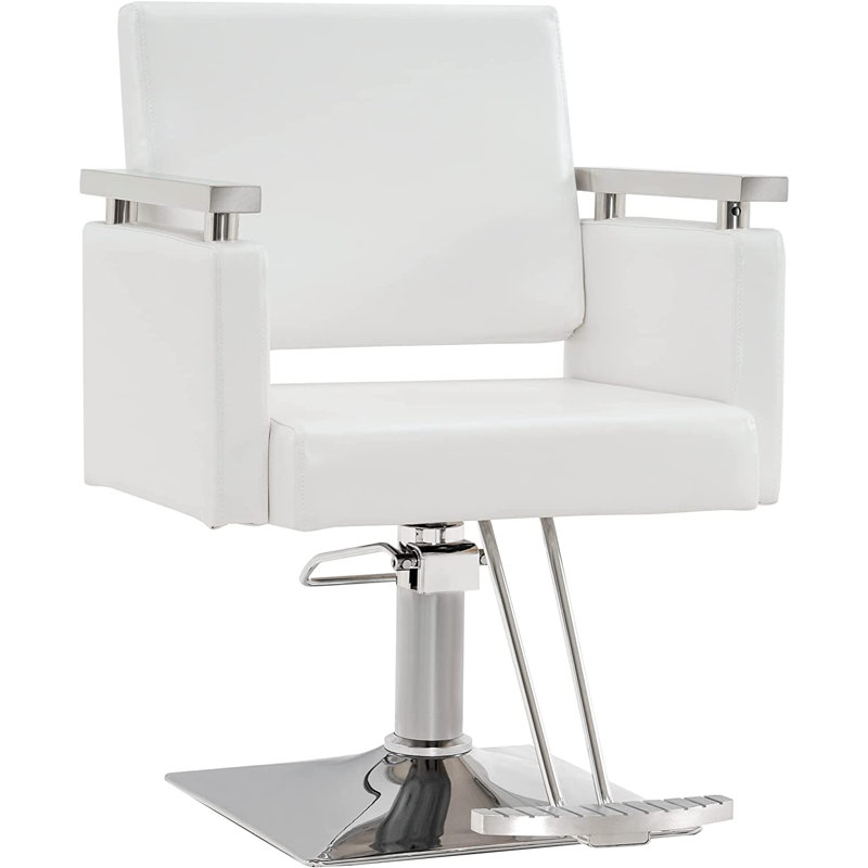 Fauteuil de salon pivotant de 28 po de largeur, fauteuil de coiffeur à pompe hydraulique, similicuir , Blanc