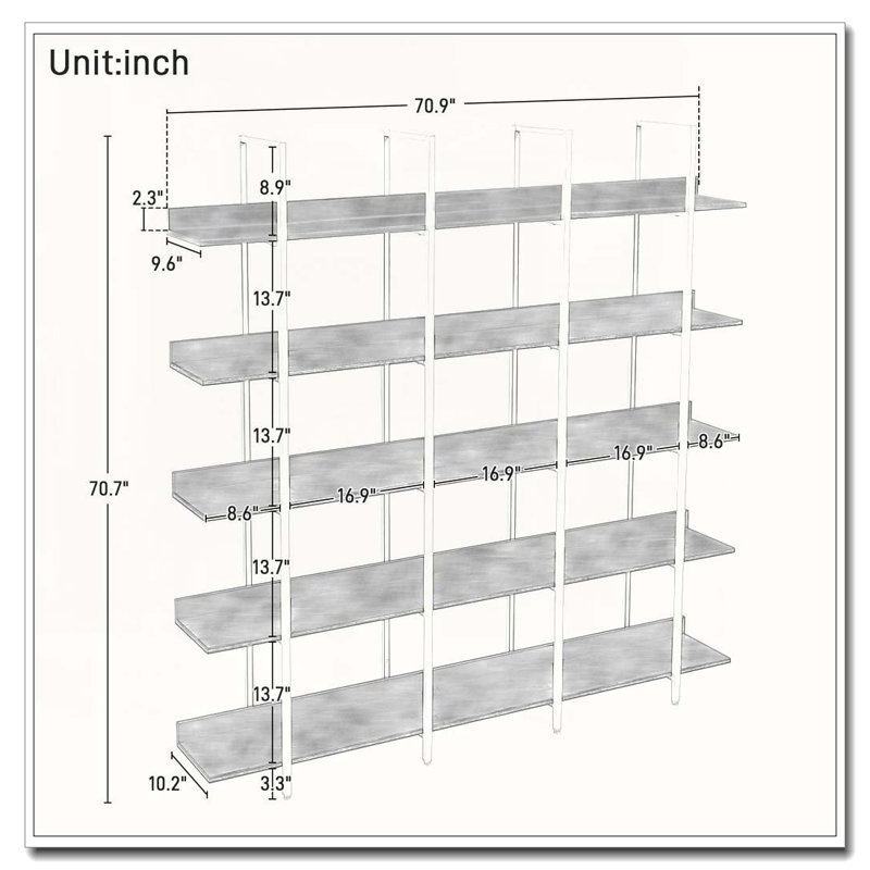 5 Tier Bookcase Home Office Open Bookshelf, Black