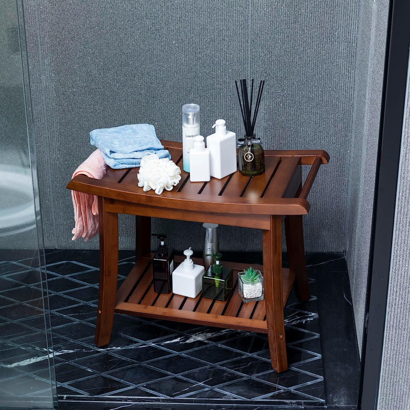 24'' W Bamboo Shower Bench, Chestnut Brown, 18.43" H x 23.78" W x 12.9" D