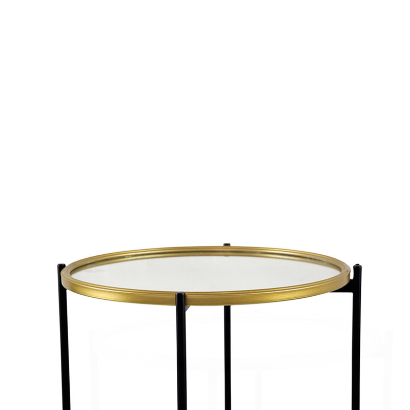 Ensemble de 2 tables d'appoint en fer doré et noir avec plateau en verre