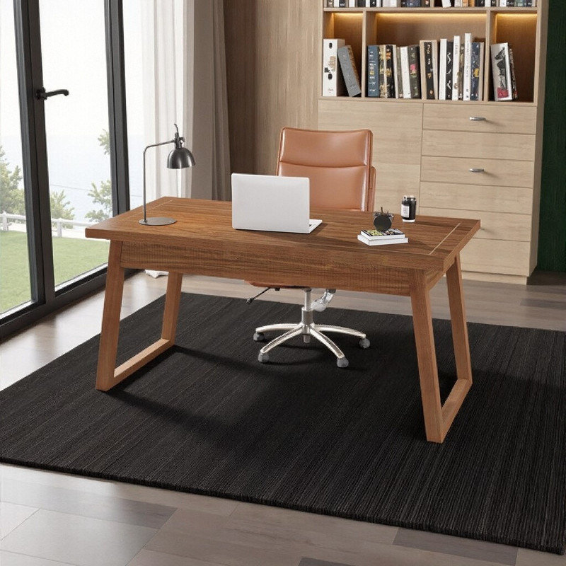 55" Walnut Brown Mid-Century Executive Desk with Drawer - Premium Home Office Solution