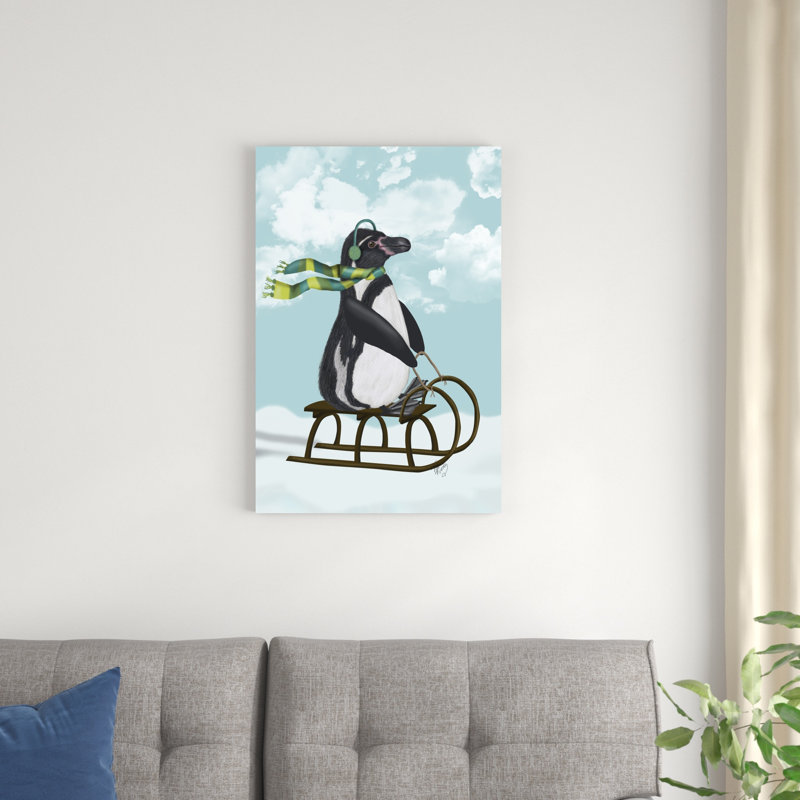 «Penguin On Sled» par Fab Funky - impression sur toile tendue, H 30 po x l 20 po