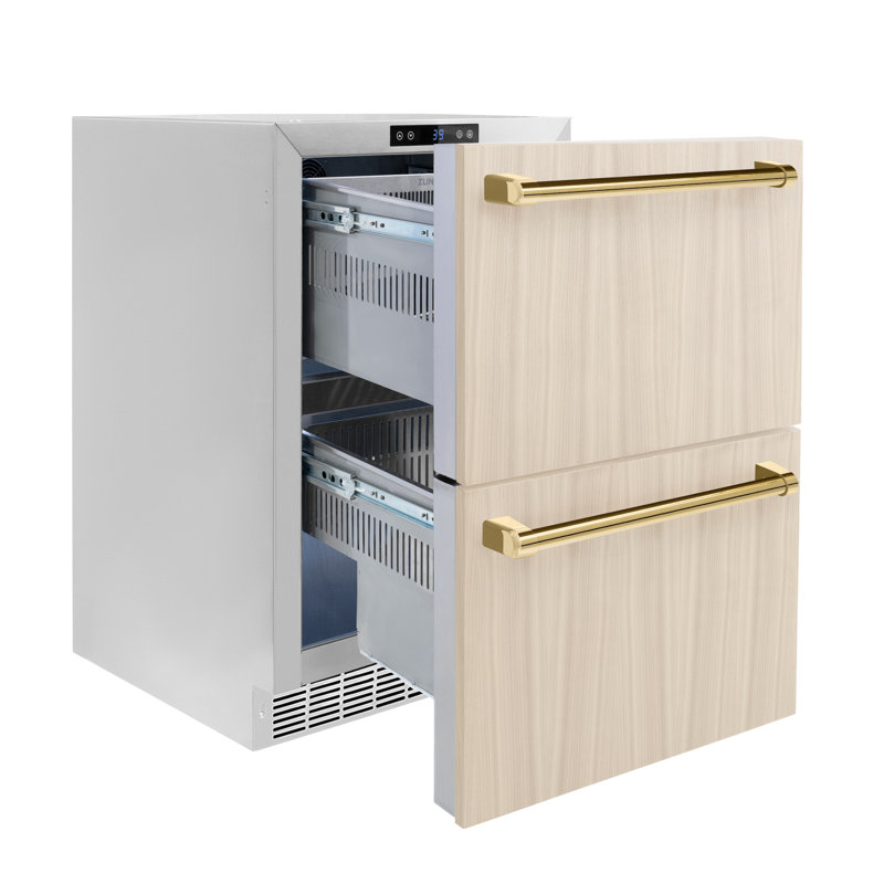 ZLINE Autograph Edition 24 in. Touchstone 168 Can Outdoor-Rated Dual Refrigerator Drawer with Doors and Handles