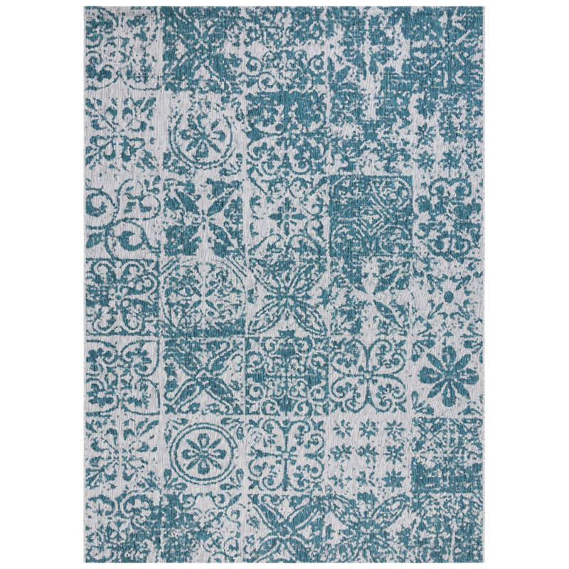 Tapis d'intérieur / extérieur à motif floral Courtyard Performance, Rectangle 5 pi 3 po x 7 pi 7 po