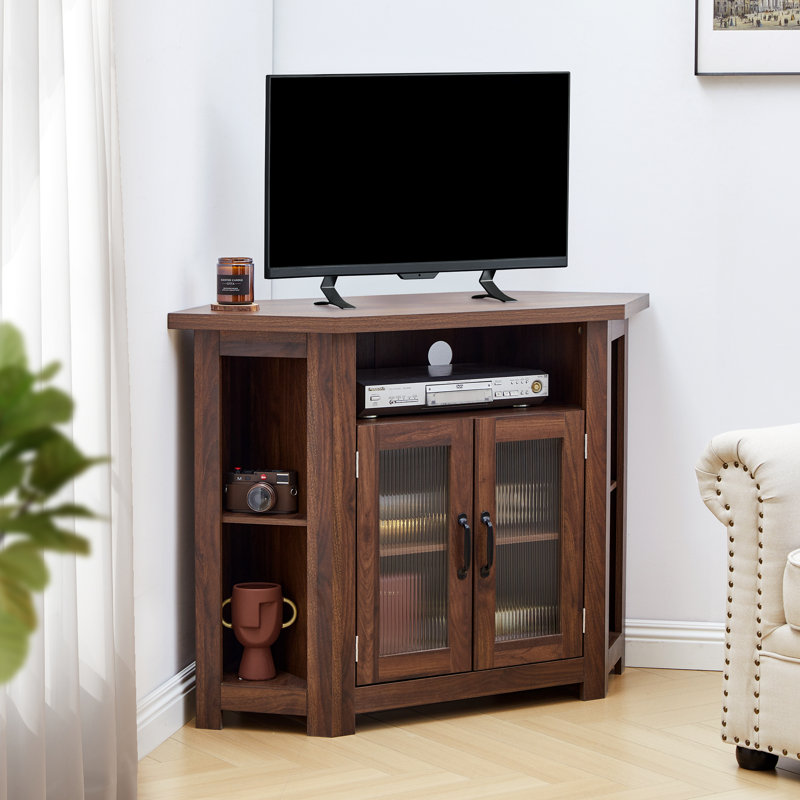 Cenzi 44.09'' W Corner TV Stand with Storage, Walnut