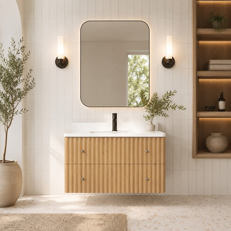 Meuble-lavabo flottant simple 36 po avec plateau en quartz La Jolla