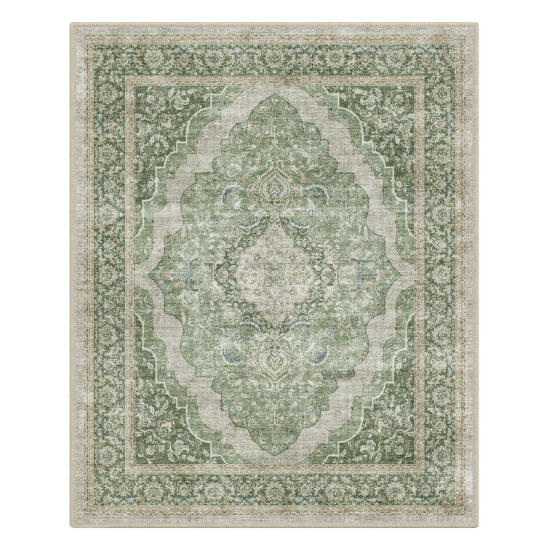 Tapis vert sauge antidérapant lavable, Sage Green, Rectangle 8' x 10'