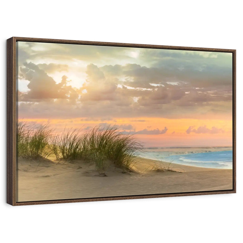 Herbe de mer et crépuscule, Cadre flottant en noyer, 43 po x 29 po