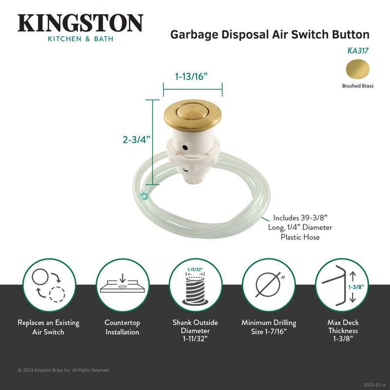 Gourmetier Trimscape Disposal Air Switch, Brushed Brass
