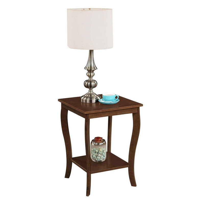 Espresso Brown Wood and Metal Square End Table with Shelf