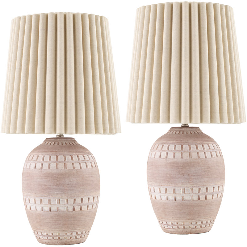 Lampe de table Arny, Base rose / abat-jour blanc