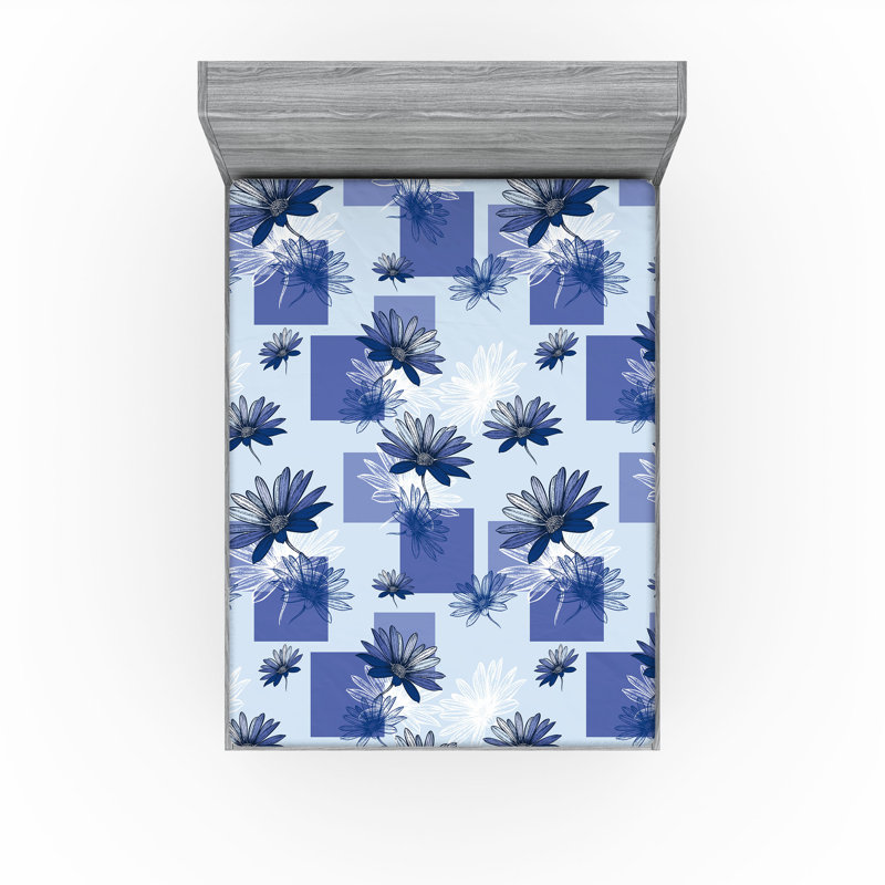 Drap-housse Ambesonne, Drap-housse de taille très grand, Bleu ciel, bleu, blanc / floral