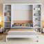 Lit escamotable double avec bureau et bibliothèque, blanc-496324010