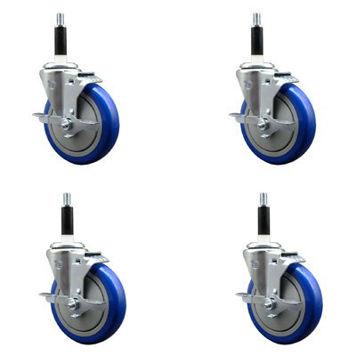 5 Inch SS Poly Swivel 7/8 Inch Expanding Stem Caster Set with Brake SCC