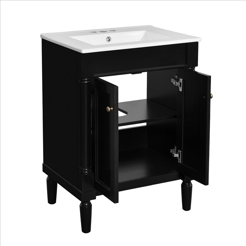 24'' Bathroom Vanity With Top Sink, 2-Tier Modern Bathroom Storage Cabinet, Single Sink Bathroom Vanity, Large Storage Shelves