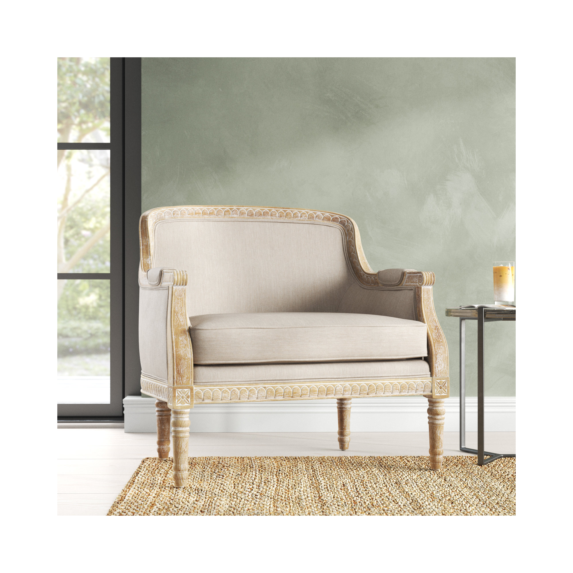 Charney Upholstered Club Chair, Beige 100% Polyester