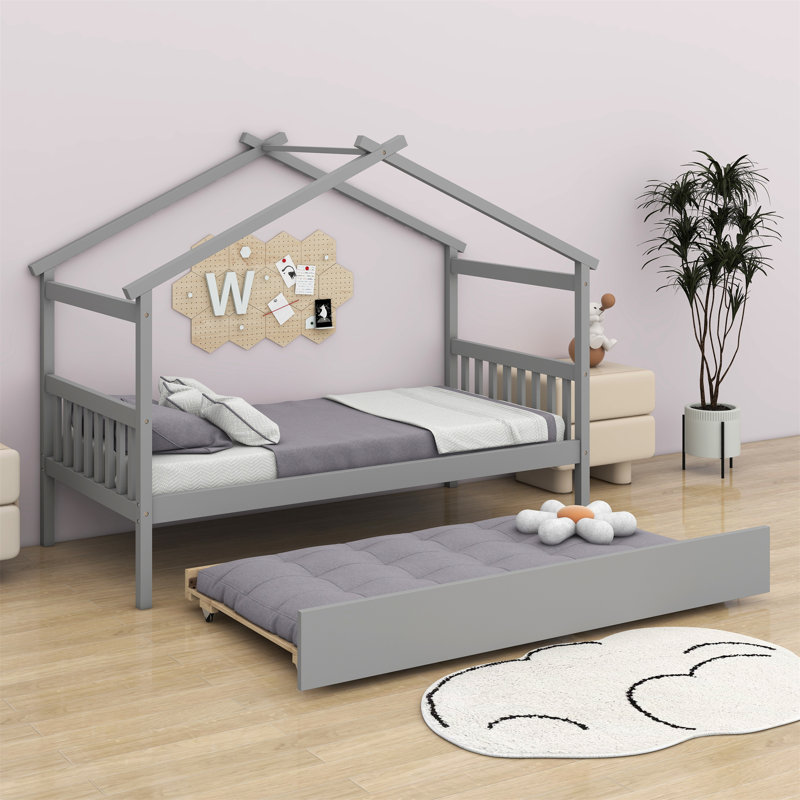 Lit en bois avec couchette, Gris