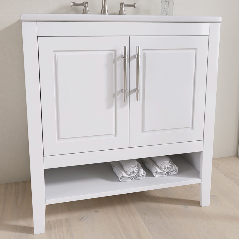 Single Bathroom Vanity With Ceramic Top, 30", White