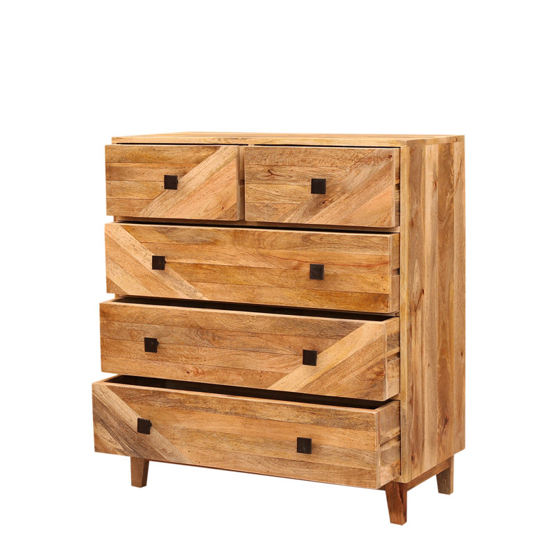 Solid Wood 90cm W 5 - Drawer Chest of Drawers