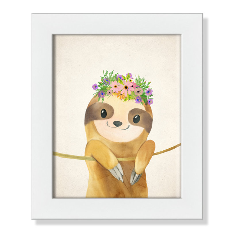 Sloth floral 1, H 12 po x l 10 po x P 0,63 po, Cadre blanc