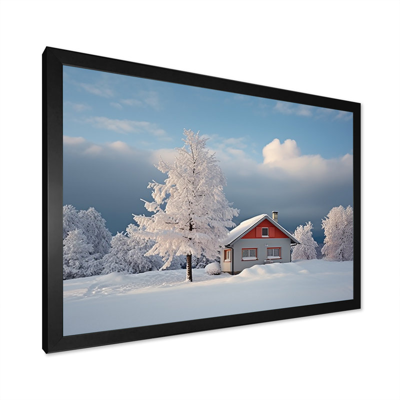 «Snowy Winter Hotel Lodges I», reproduction sur toile, Cadre simple noir, H 34 po x l 44 po x P 1,5 po