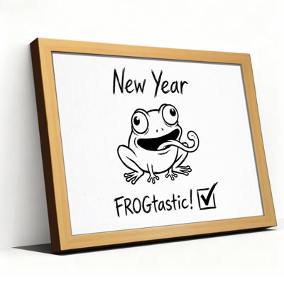 Frog Cartoon New Year FROGtastic Canvas Wrapped Wall Art Oil Painting Print Set Of 1