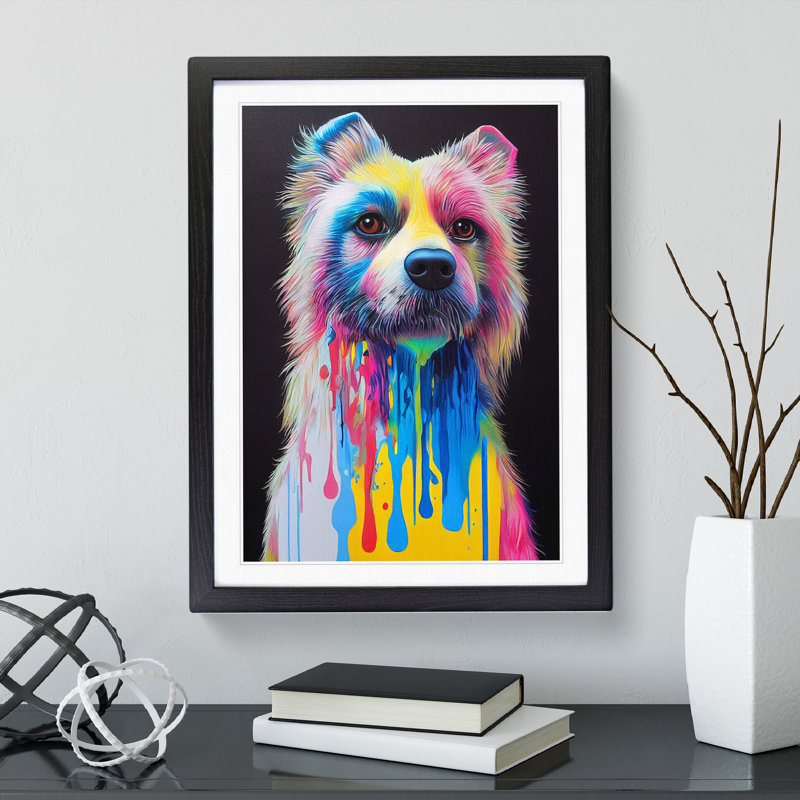 Dripping Paint Dog No.6 Abstract - Wrapped Canvas Print, Black Framed, 34cm H x 25cm W x 2cm D