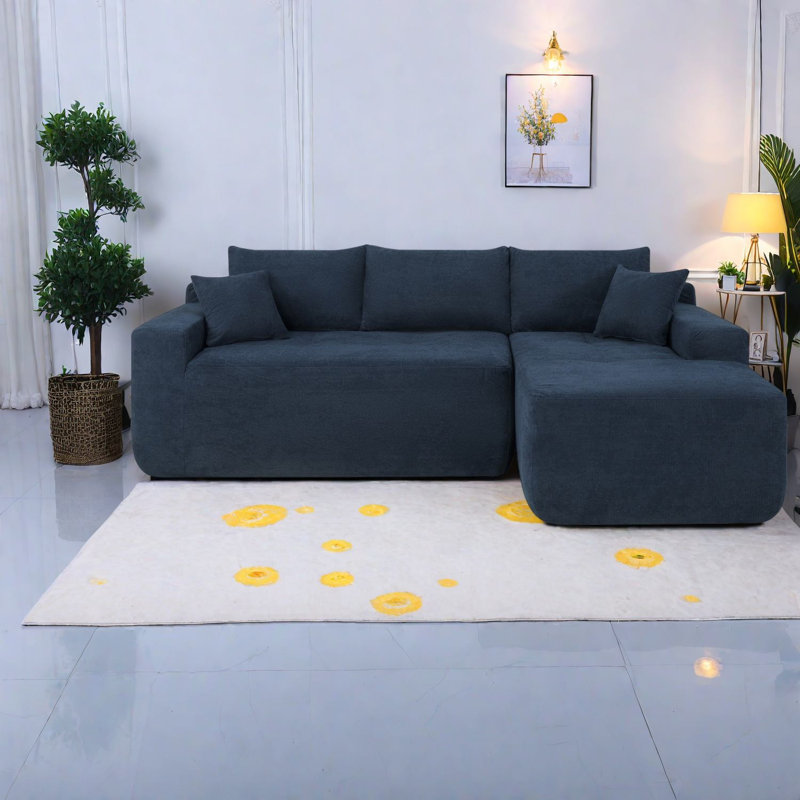 Canapé modulaire à compression avec rangement, méridienne moderne bleue 85 po